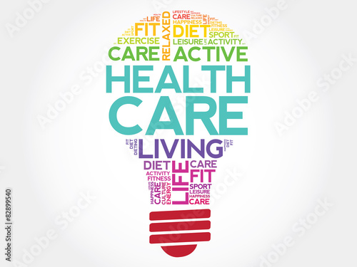 Health care bulb word cloud, health concept