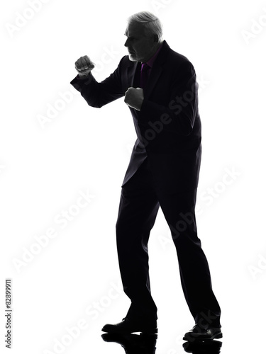senior business man punching the air silhouette silhouette
