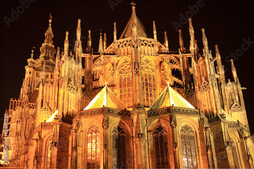 Gothic St. Vitus' Cathedral on Prague Castle in the Evening