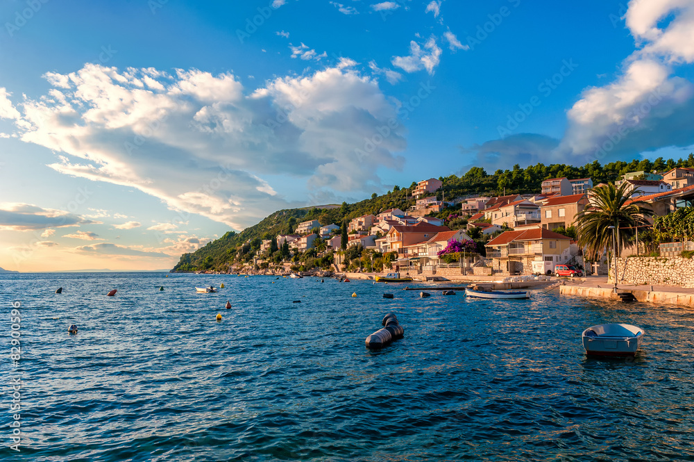 Small holiday resort on the Croatian coast at sunset