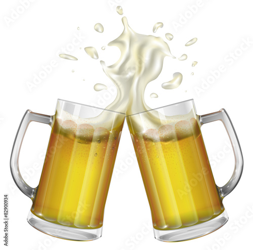 Two mugs with a light beer. Mug with beer. Vector