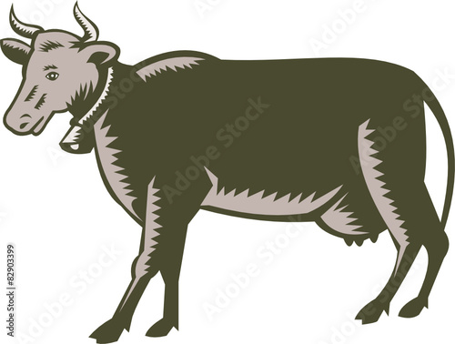 Dairy Cow Side View Woodcut