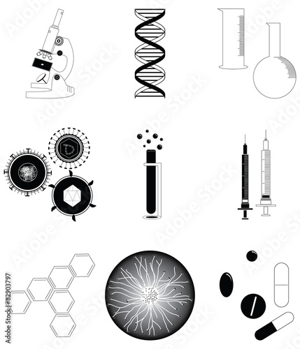 Medical research icons set 
