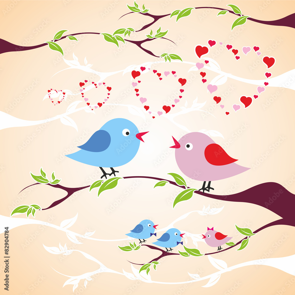 two birds in love on the branch