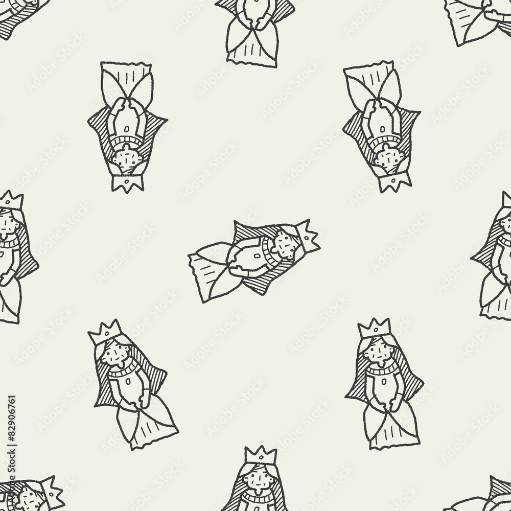 queen doodle seamless pattern background