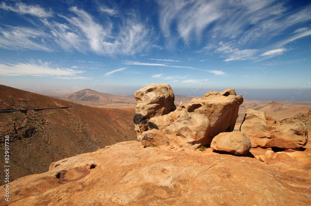 view of a landscape of Fuerteventura, Canary Islands, Spain, fro