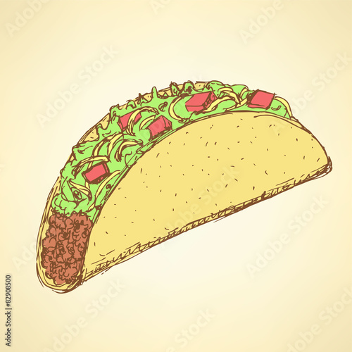 Sketch mexican taco in vintage style