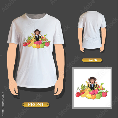 Business monkey holding fruits printed on shirt photo