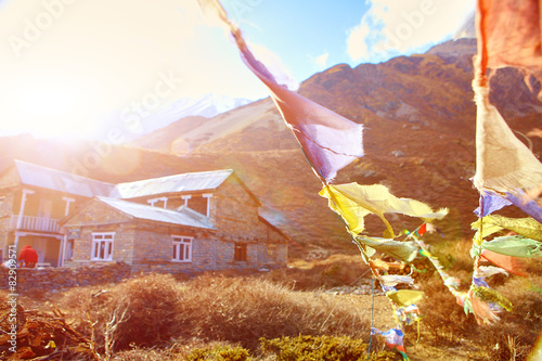 flags with prayer in Nepal photo