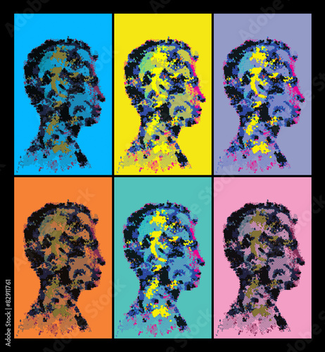 Colourful abstract human head silhouettes.
