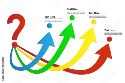 Question Mark with 4 Bright Arrows / Decision Making