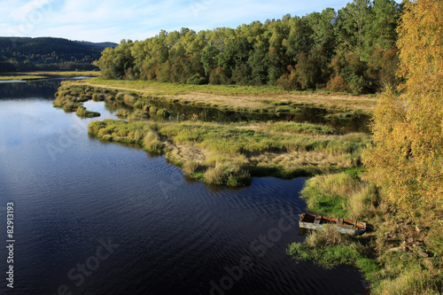 Blue Lake Lipno from Mountains Sumava in southern Czech 