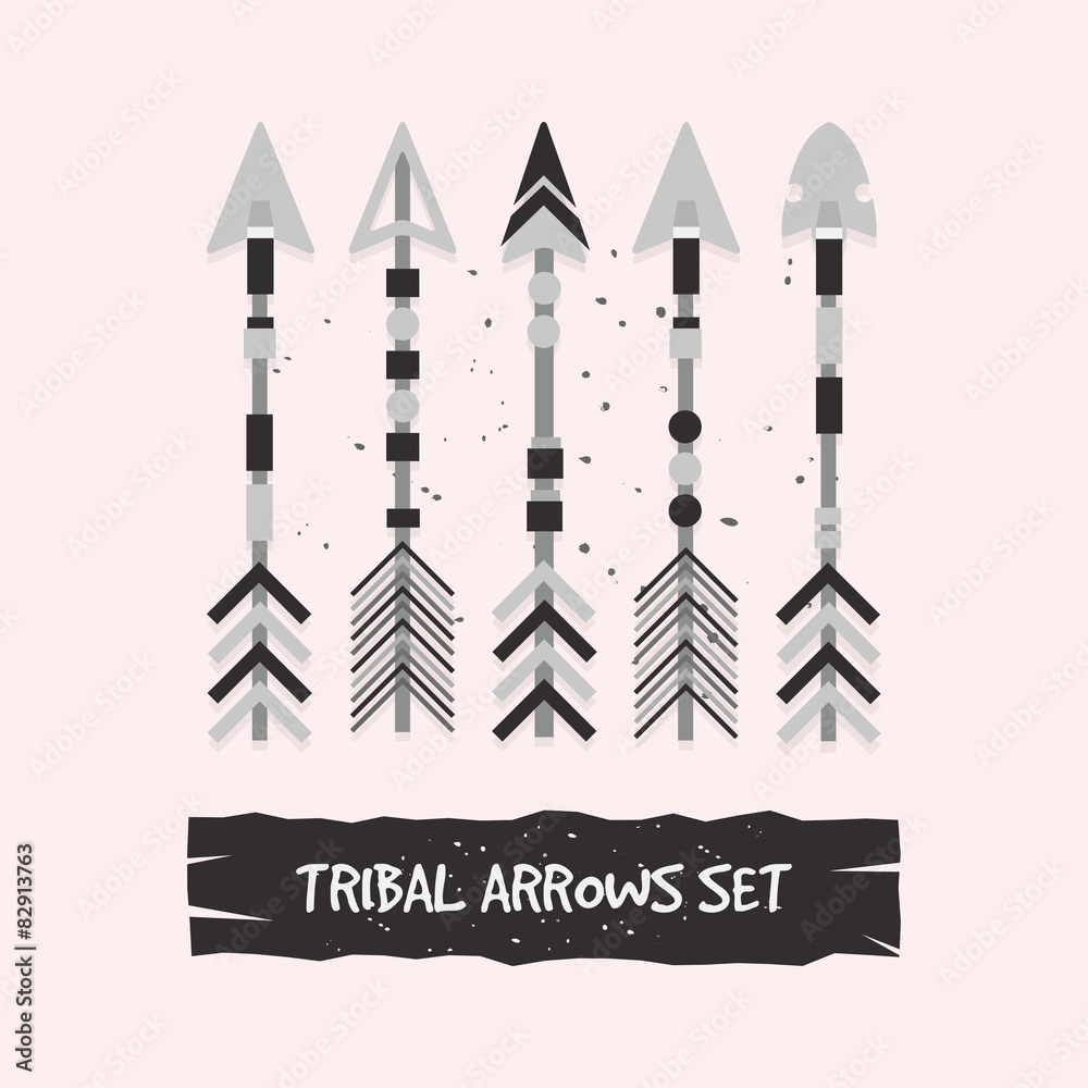Abstract gray tribal arrows set on pink background