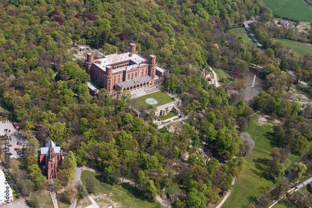aerial view of palace in Kamieniec Zabkowicki town aerial view of palace in Kamieniec Zabkowicki town