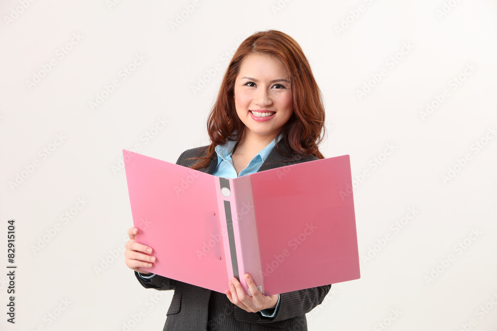 businesswoman open a document file businesswoman open a document file