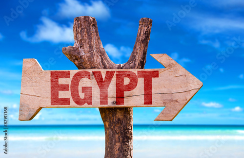 Egypt wooden sign with ocean background