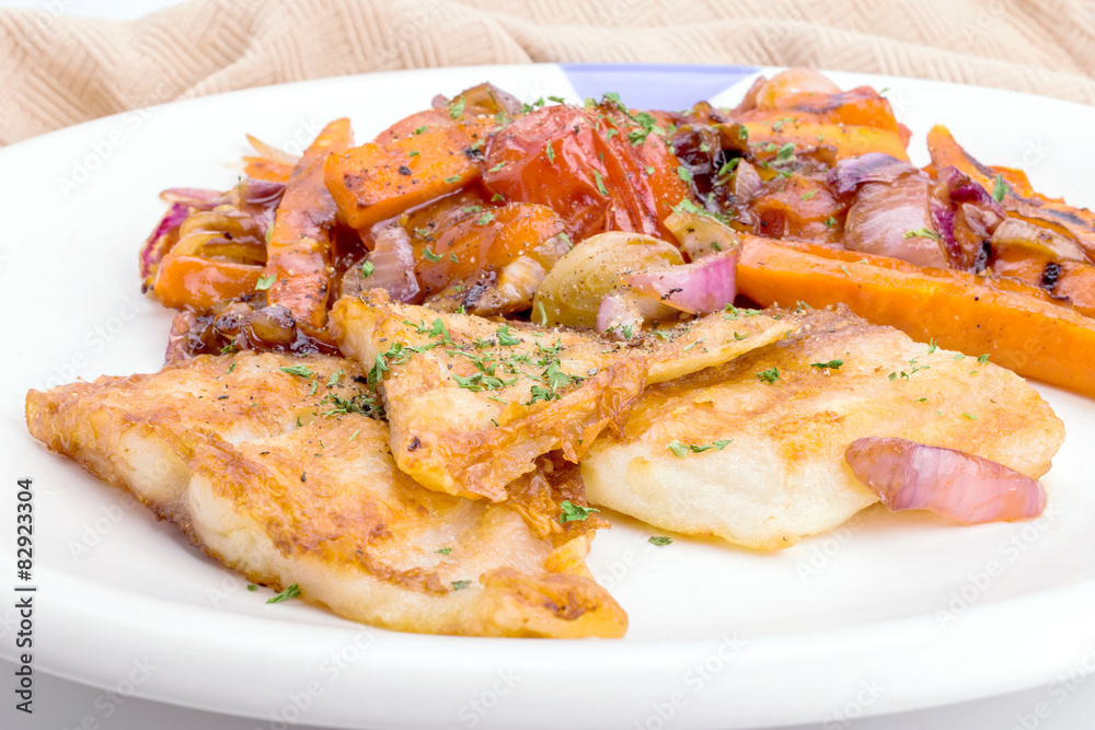 salmon steak with vegetables