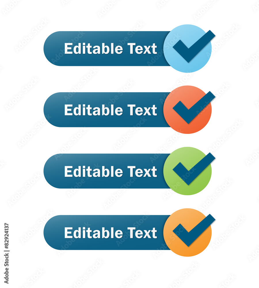 BLUE, GREEN, RED and ORANGE VECTOR BUTTONS with TICK BLUE, GREEN, RED and ORANGE VECTOR BUTTONS with TICK