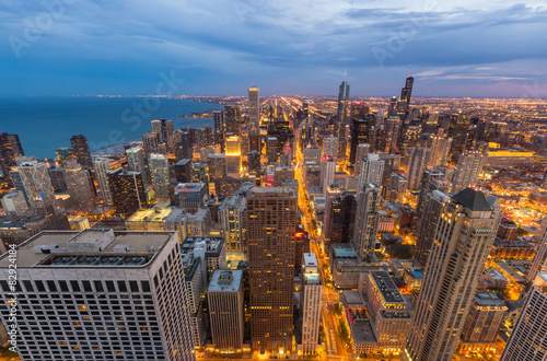 Chicago downtown skyline at night  Illinois