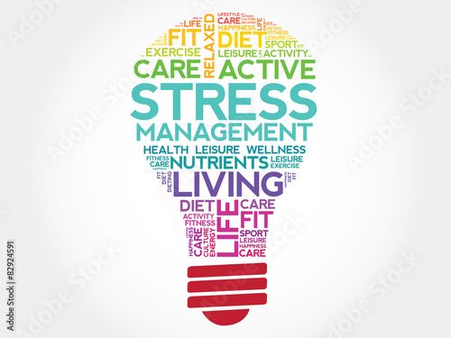 Stress Management bulb word cloud, health concept