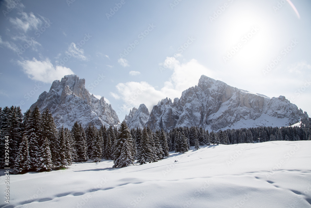 Winter landscape with breathtaking mountains