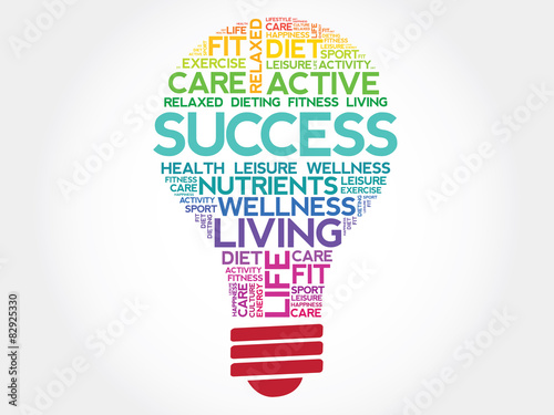 SUCCESS bulb word cloud, health concept