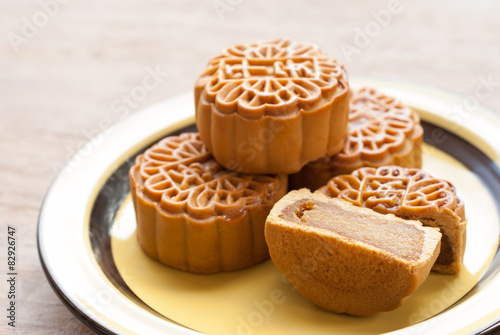 Mid-Autumn Festival moon cake on wooden board