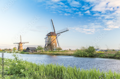 Old vintage windmills in Kindersdeijk, Holland, Netherlands © alexey_fedoren