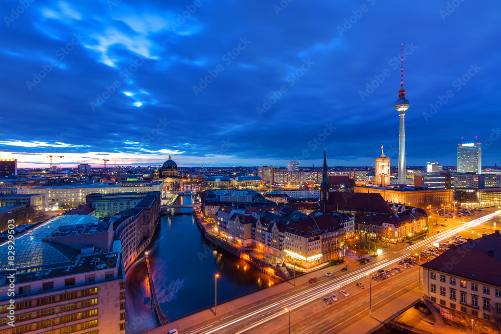 The center of Berlin with the televison tower at night