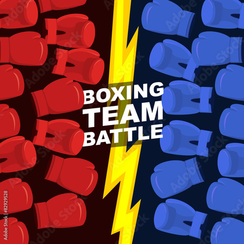 Boxing team battle. Blue and Red boxing gloves. Vector illustrat