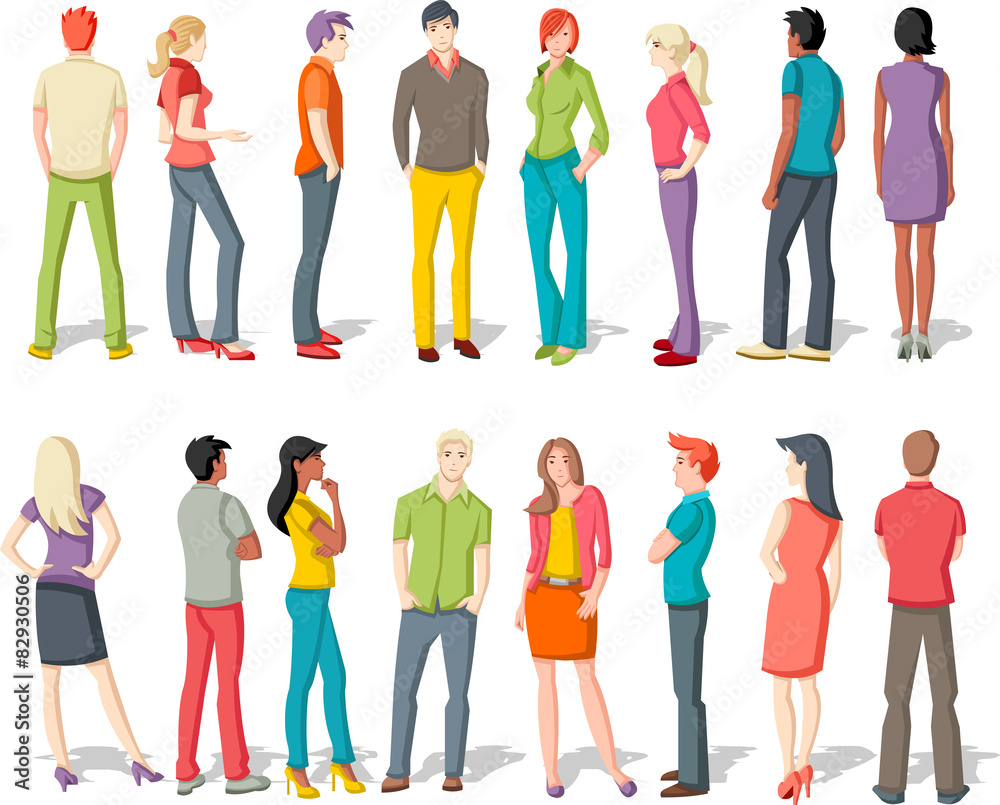 Fototapeta premium Large group of cartoon young people 