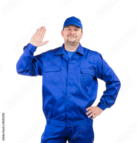 Worker in blue workwear. 