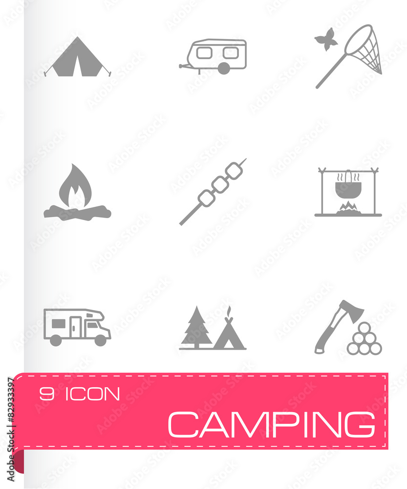 Fototapeta premium Vector black camping icons set