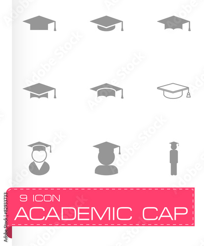 Vector black academic cap icon set