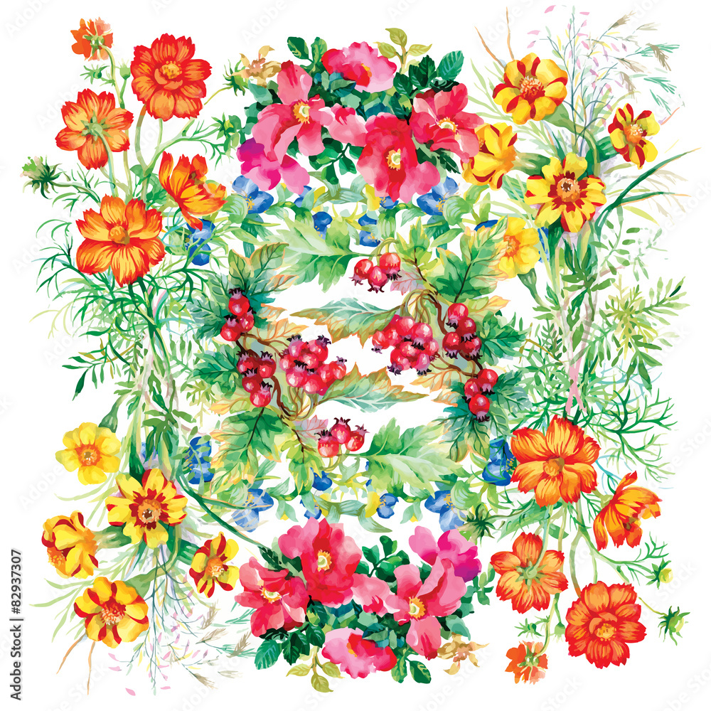 Wild flowers pattern on white background