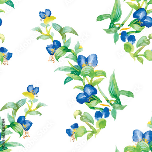Wild flowers seamless pattern on white background
