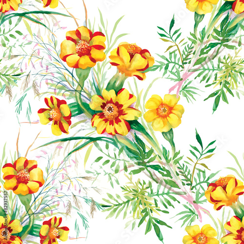 Wild flowers seamless pattern on white background