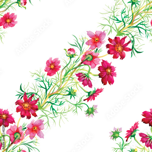 Wild flowers seamless pattern on white background