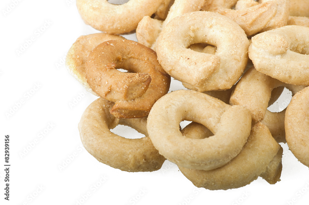 Taralli on the white,Traditional Italian snack from Puglia Taralli on the white,Traditional Italian snack from Puglia
