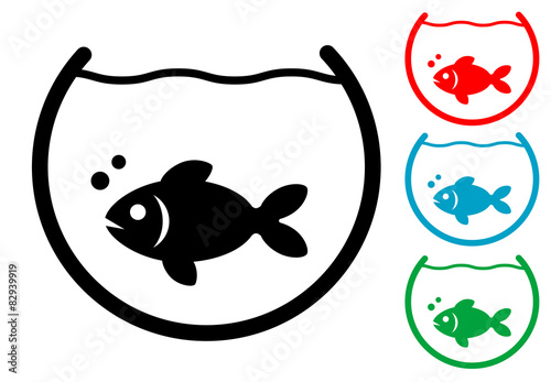 Pictograma pez en pecera con varios colores