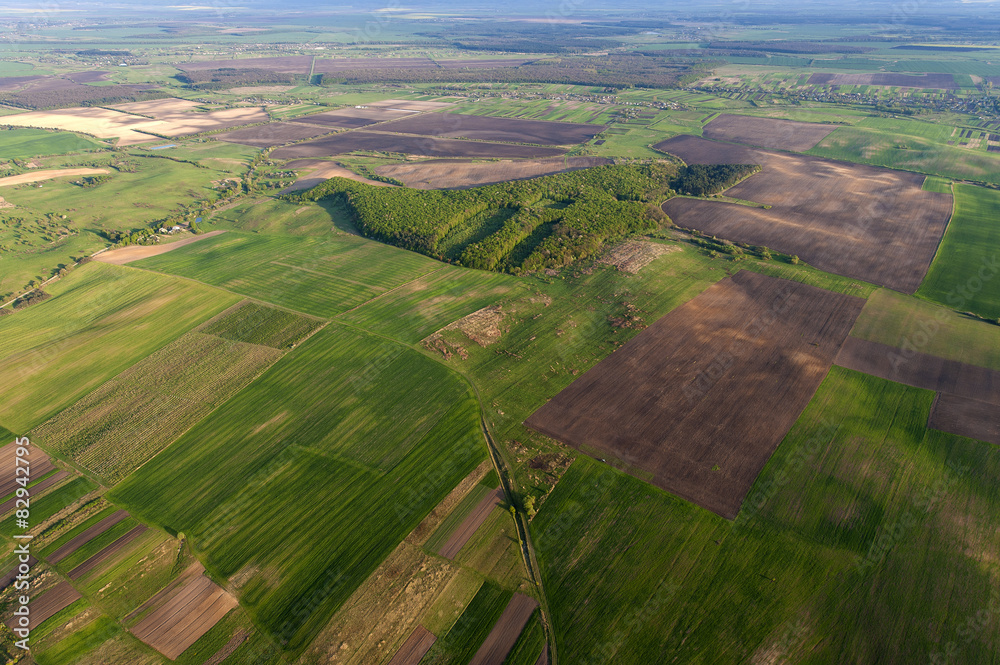Aerial photography of green fields in Ukraine countryside
