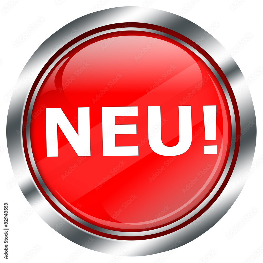 runder Web Button Neu, rot mit Chrom Rahmen runder Web Button Neu, rot mit Chrom Rahmen