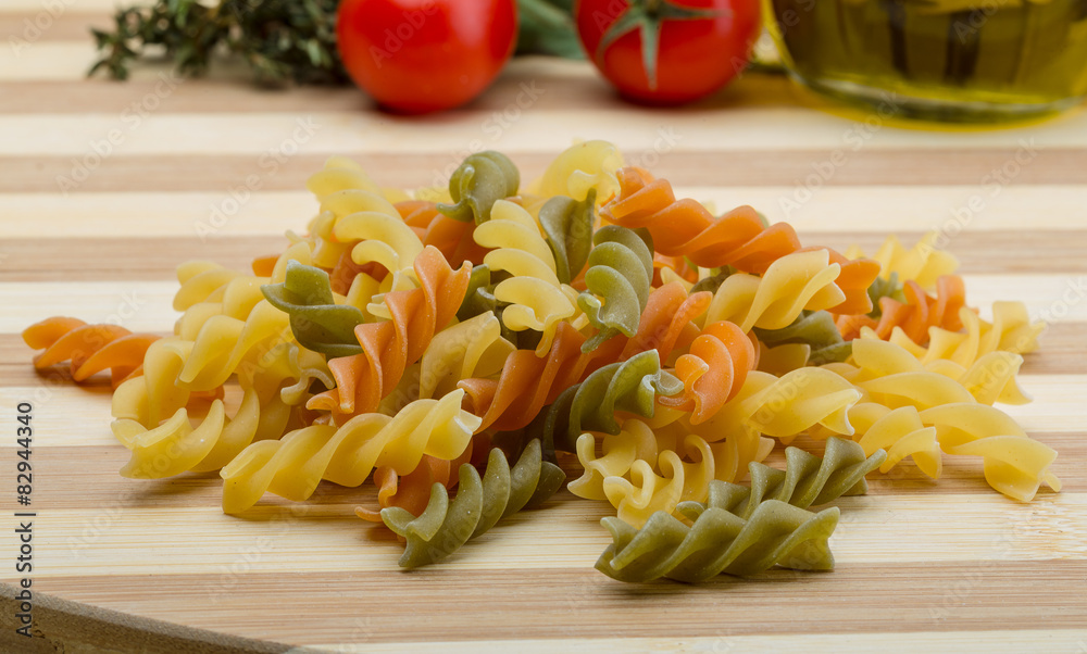 Raw fusilli pasta