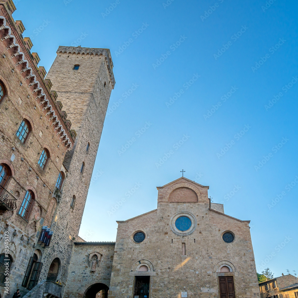 street view with skyline in San Gimignano, Italy
