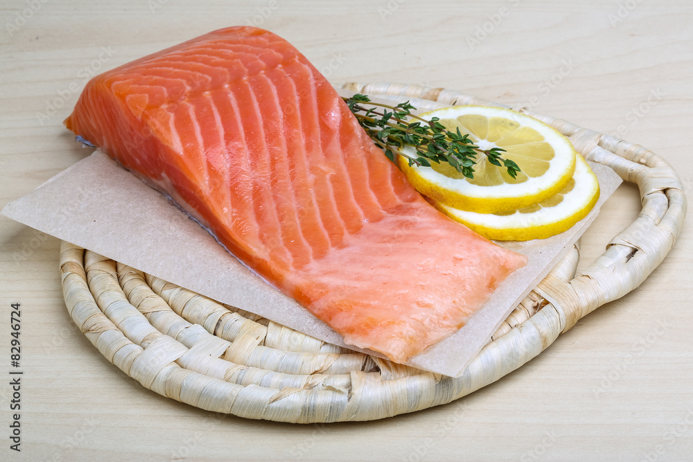 Salted Salmon on the wood background Salted Salmon on the wood background