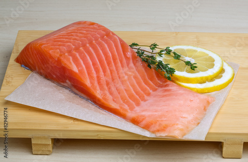 Salted Salmon on the wood background