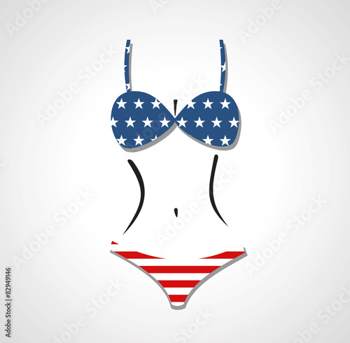contour curves strokes bikini swimsuit with a pattern US flag