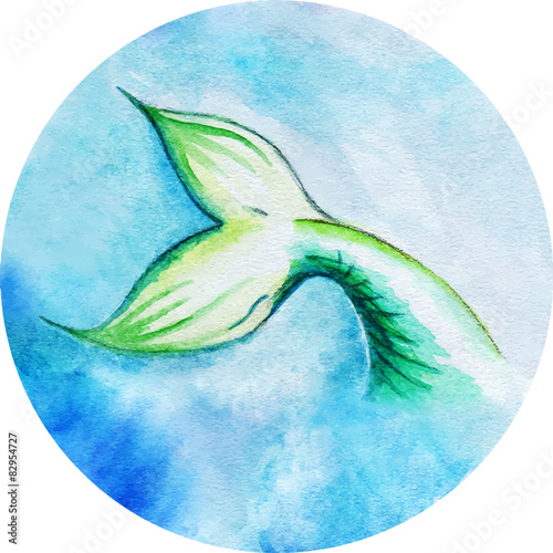 Watercolor vector mermaid tail circle isolated