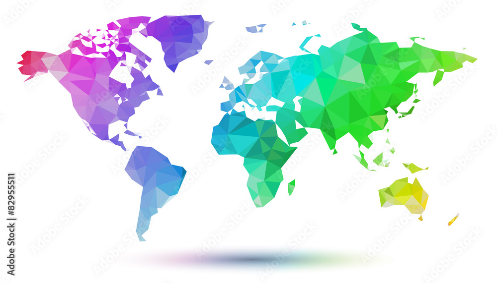 Obraz premium キュビズム_レインボー世界地図