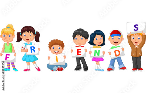 Cartoon children with blank sign